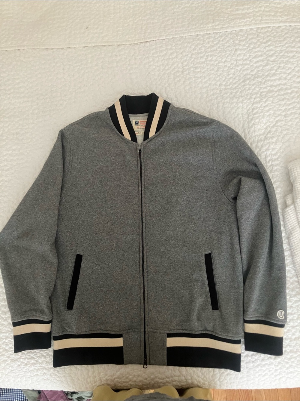 Champion x Todd Snyder Men's Grey Zip varsity Jacket